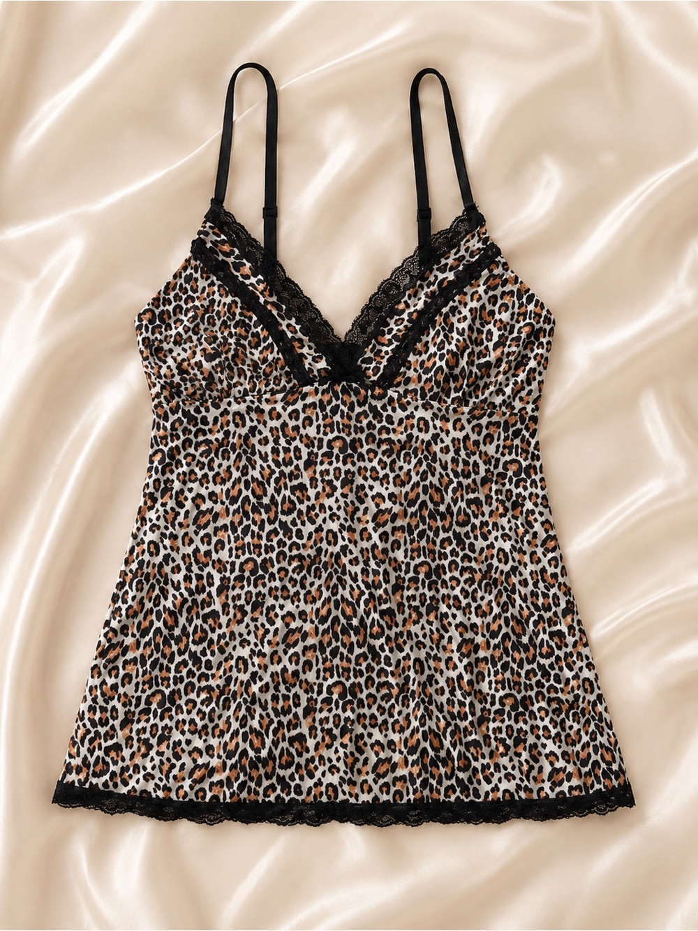 Leopard Print Lace Trim Chemise - Black Accent